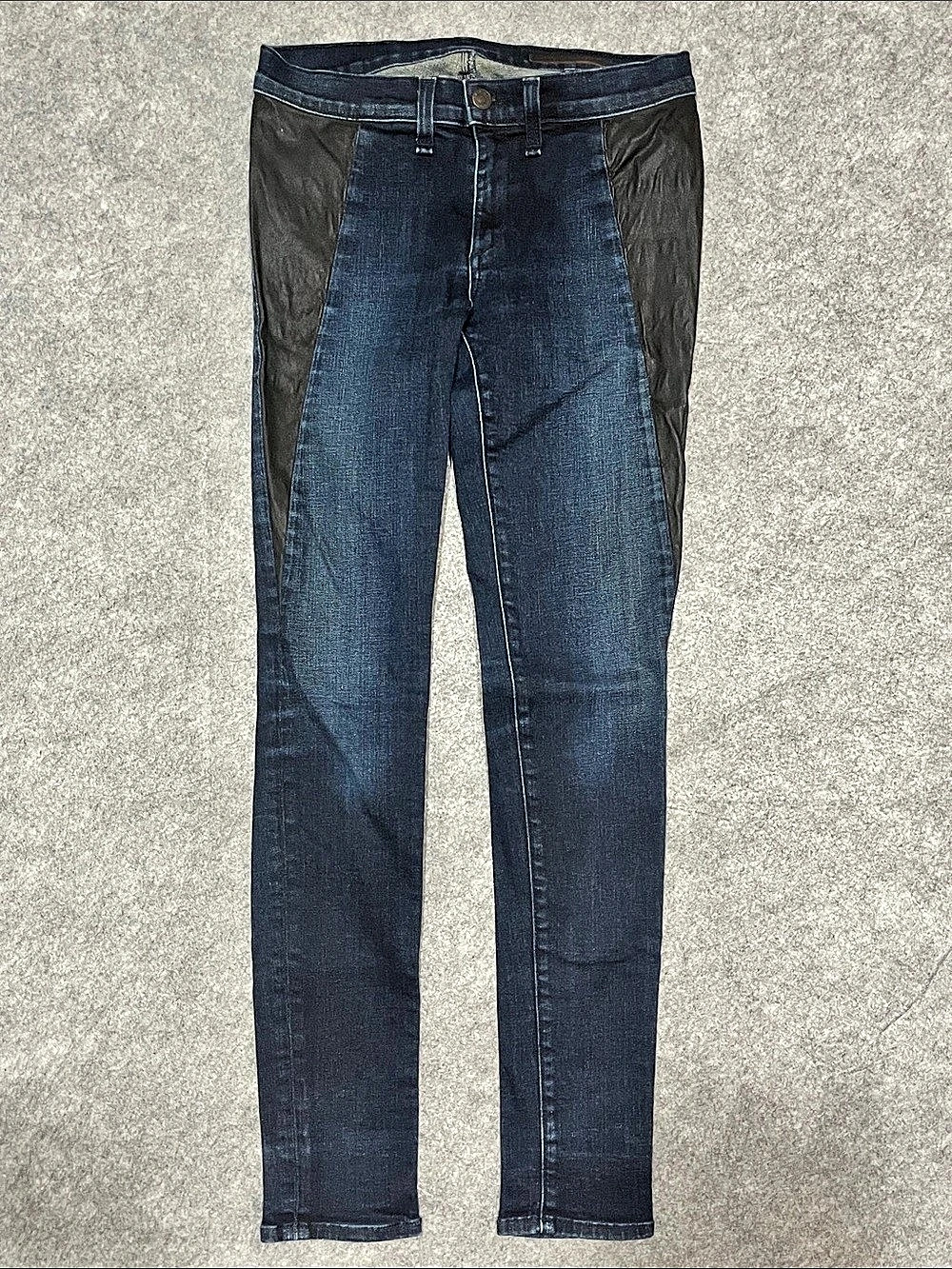 Rag and Bone Jean Mid Rise Cigarette Leg Skinny Blue & Black Lether